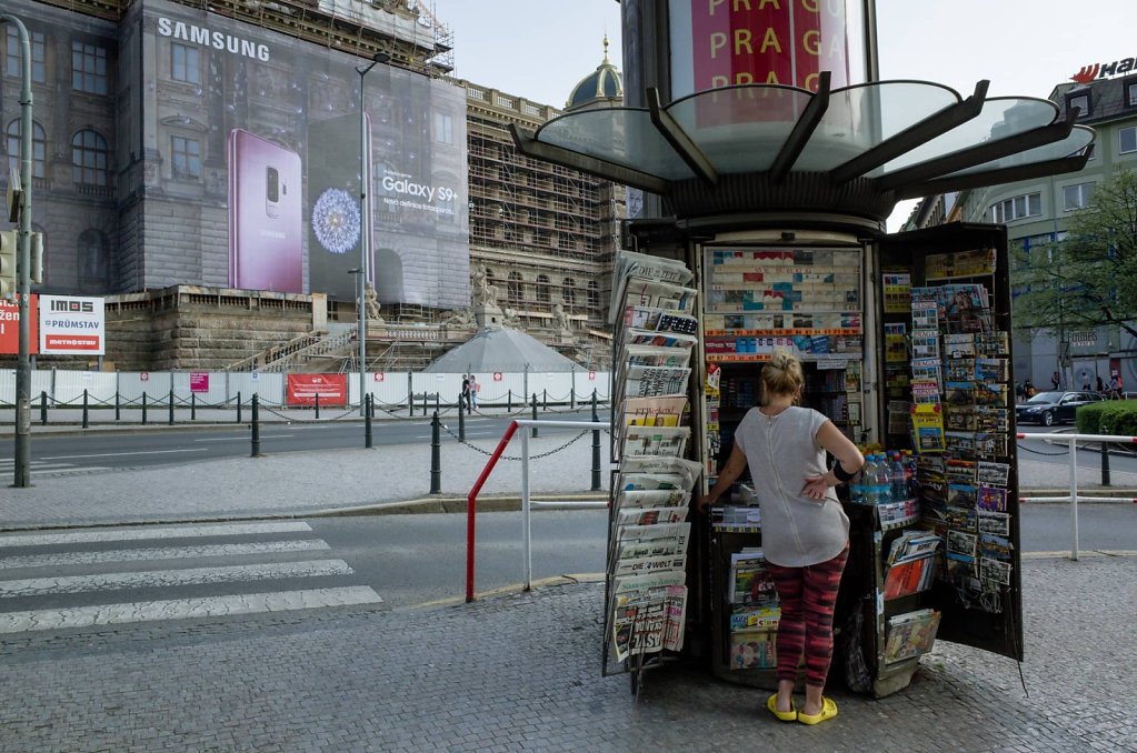 Newsstand, water and cigarettes, Prague